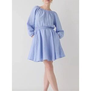 J Crew Palermo smocked waist mini dress linen Blue Spring Sz XL Tall